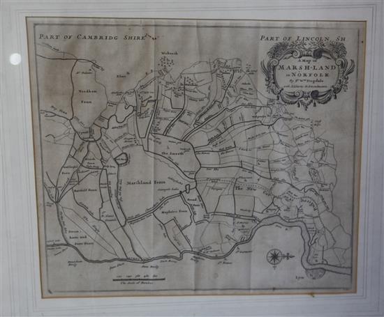 Sir William Dugdale, an uncoloured map of Marsh-land in Norfolk, 33 x 37cm, Henry Teesdale & Co., a coloured (3)